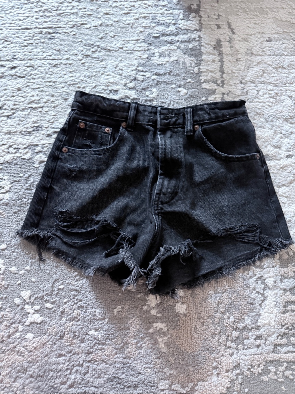 Zara Black Distressed High-Rise Denim Shorts (size 2)